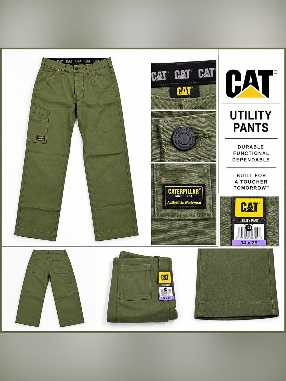 Caterpillar Olive Green Cargo Work Pants 30 x 29